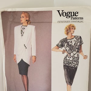 Vogue Belleville Sassoon 1833 Jacket Skirt Top UNCUT Size 10 Loose Fit Jacket Straight Skirt Draped Hemline Top Designer 80s Vogue