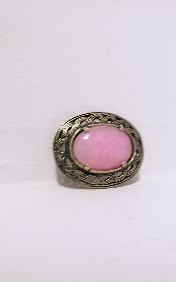 Oval Filagree Style Brooch with Pink Centre Vinta… - image 1