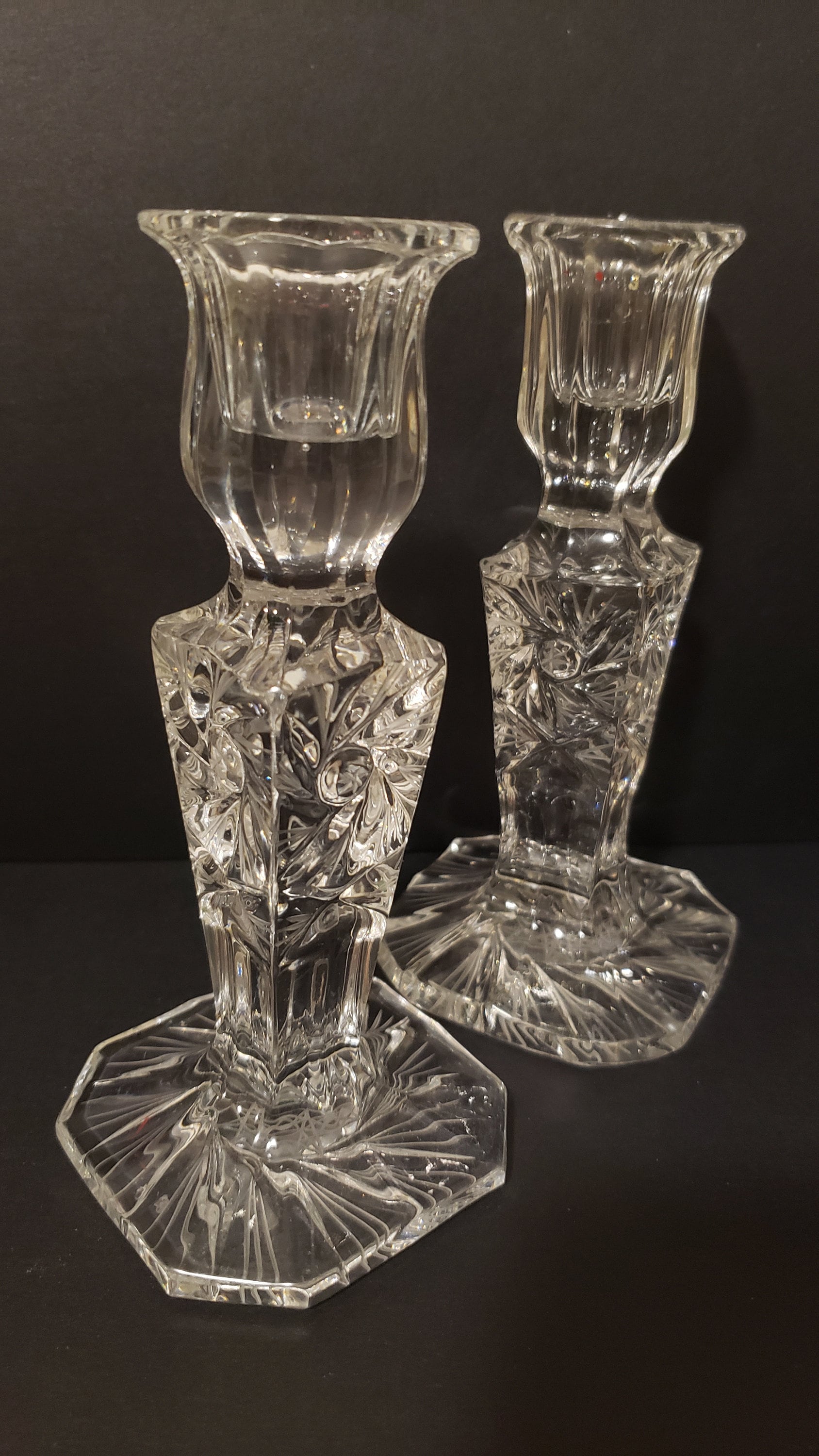  vintage crystal キャンドルホルダー Crystal Candle Holders PinWheel Crystal Vintage Set of Glass