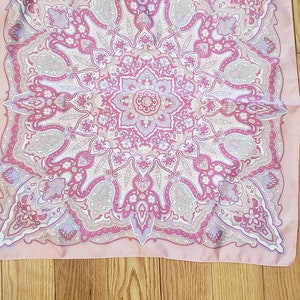 Vintage Italian Scarf: Pink Purple White Polyester Square Scarf