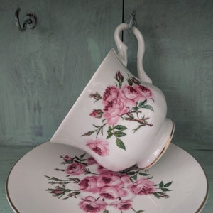Vintage Royal Grafton Bone China Tea Cup and Saucer: Red Rose Floral