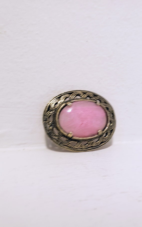 Oval Filagree Style Brooch with Pink Centre Vinta… - image 10