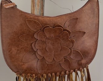 Y2K Brown Faux Leather Fringe Shoulder Bag: Le Chateau Vegan Purse Y2K Brown Faux Leather Fringe Shoulder Bag: Le Chateau Vegan Purse