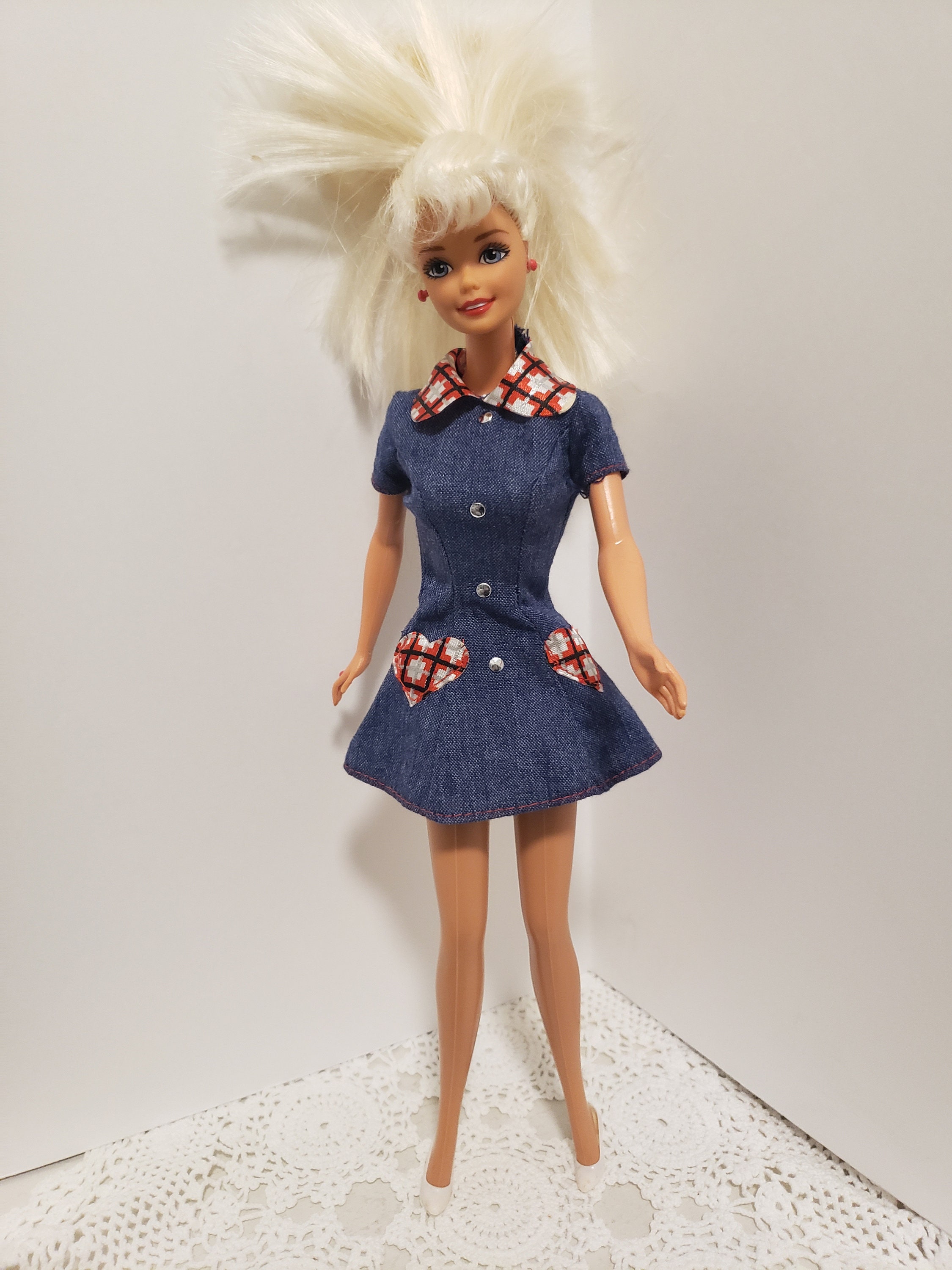 Style Collection Barbie Doll Mattel 1997 Blue Jean Heart Dress Vintage Barbie With Red Earrings and Matching Ring and White Shoes Etsy Canada