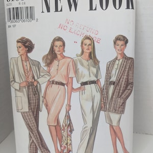 May include: A vintage sewing pattern titled "NEW LOOK 6105" featuring illustrations of women in various outfits. The pattern includes sizes 8-18. The cover has a white background with the text "NO REFUND NO EXCHANGE" stamped in red.