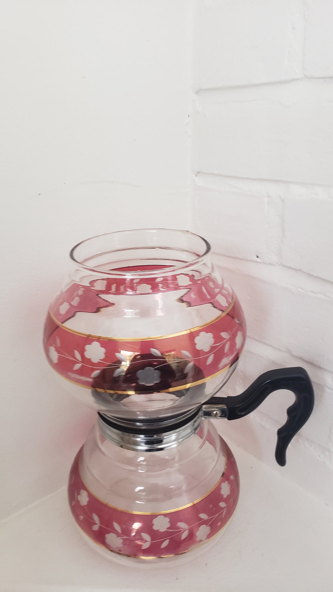 Vacuum Coffee Pot Glass Red Stripe Coffee Pot Kent Glass Vintage Vacuum Coffee Maker Glass
