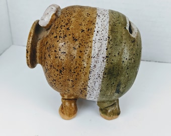 Hand Made Signed Pottery Piggy Bank Vintage Piggy