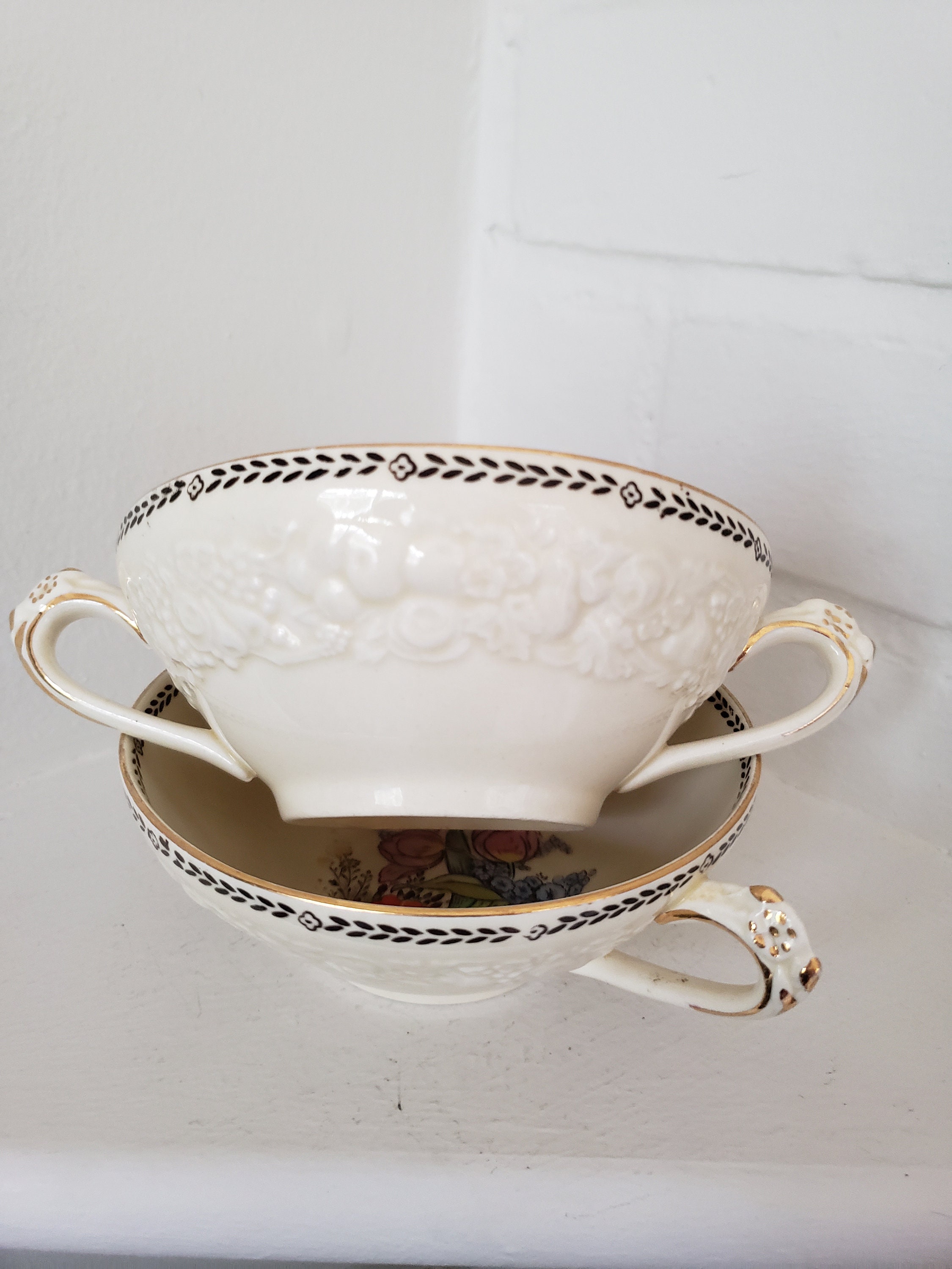 Vintage Double Handle Soup Bowl Cream Soup Bowl With Under Etsy
