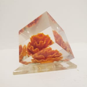 Vintage Lucite Paperweight: Diamond Floral Office Decor