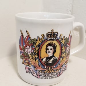 Vintage Queen Elizabeth II Silver Jubilee Mug, 1977 Royal Memorabilia