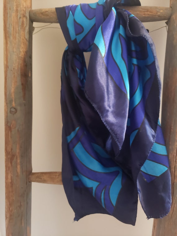 Blue Purple Abstract Art Scarf: Bold Shiny Polyester (37x37  display picture 1