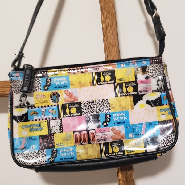 Vintage Relic Shoulder Bag 1950s Themed Purse Spinning the Hits Bowling Coffee Shop and Hot Dogs