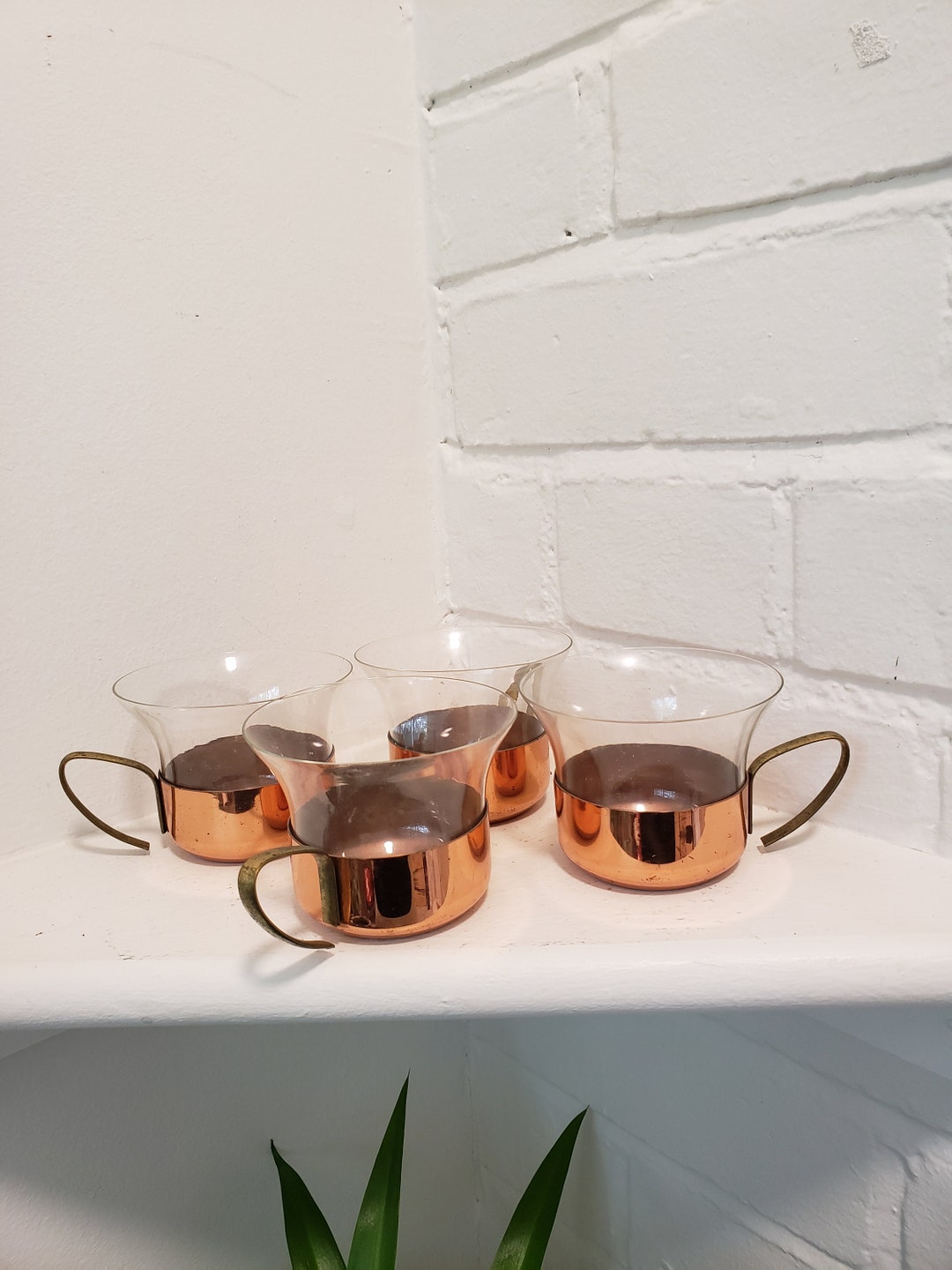 Mid Century Modern Copper Glass Tea Cups Svensk Copper Tea Etsy
