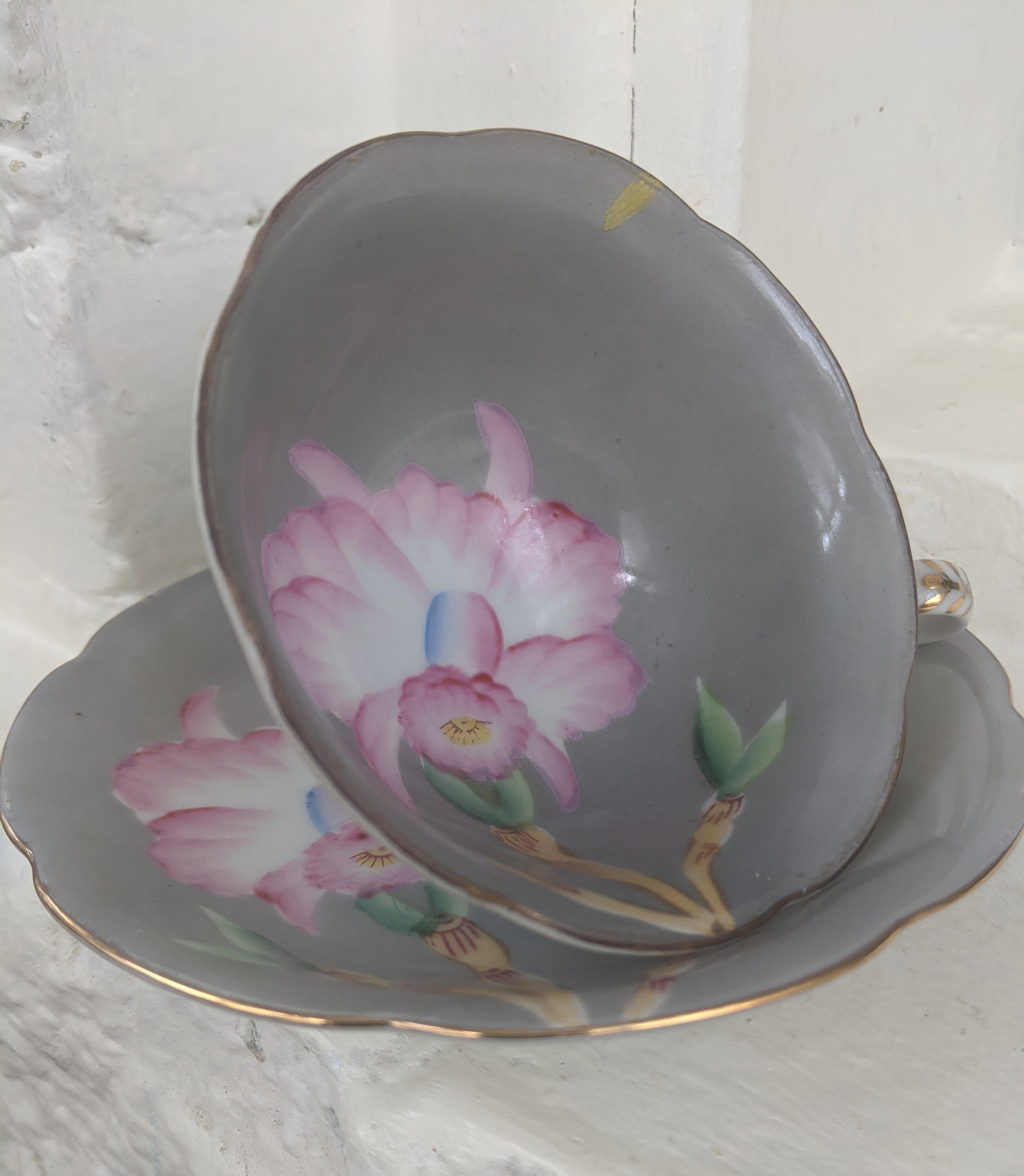 Grey and Pink Shafford Tea Cup Hand Painted Japan Grey Tea Set Etsy