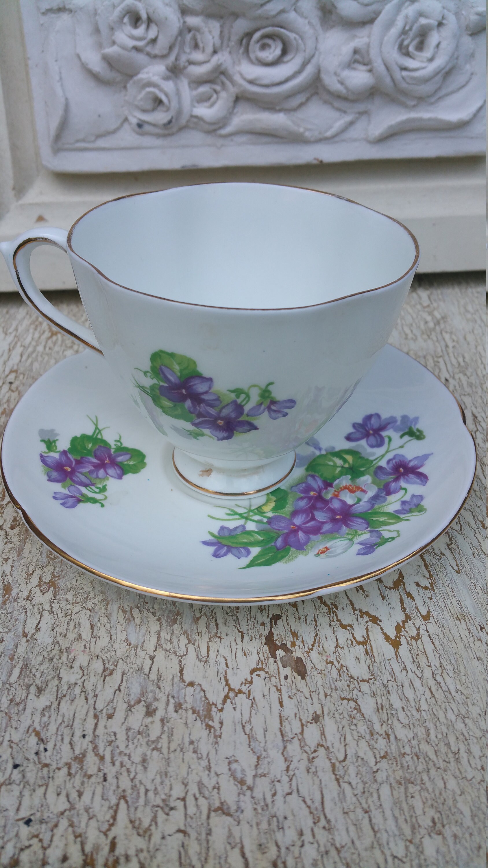 Scalloped Tea Cup Purple Flowers Spencer Stevenson Vintage Etsy UK