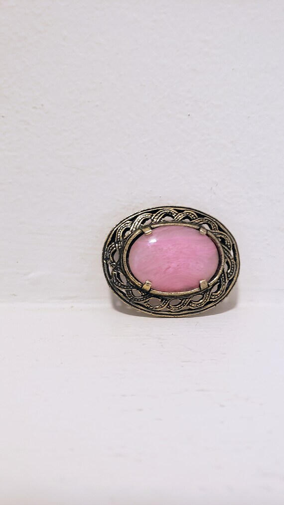 Oval Filagree Style Brooch with Pink Centre Vinta… - image 6