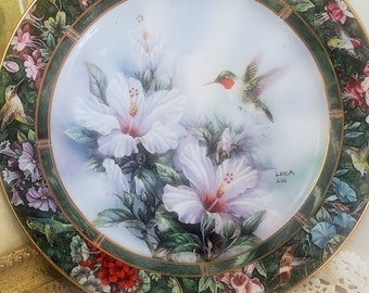 The Ruby Throated Hummingbird Plate Lena Liu's Hummingbird Treasury Collection 1992 Collectors Plate Birder Gift Plate for Mom Dad Wall Art