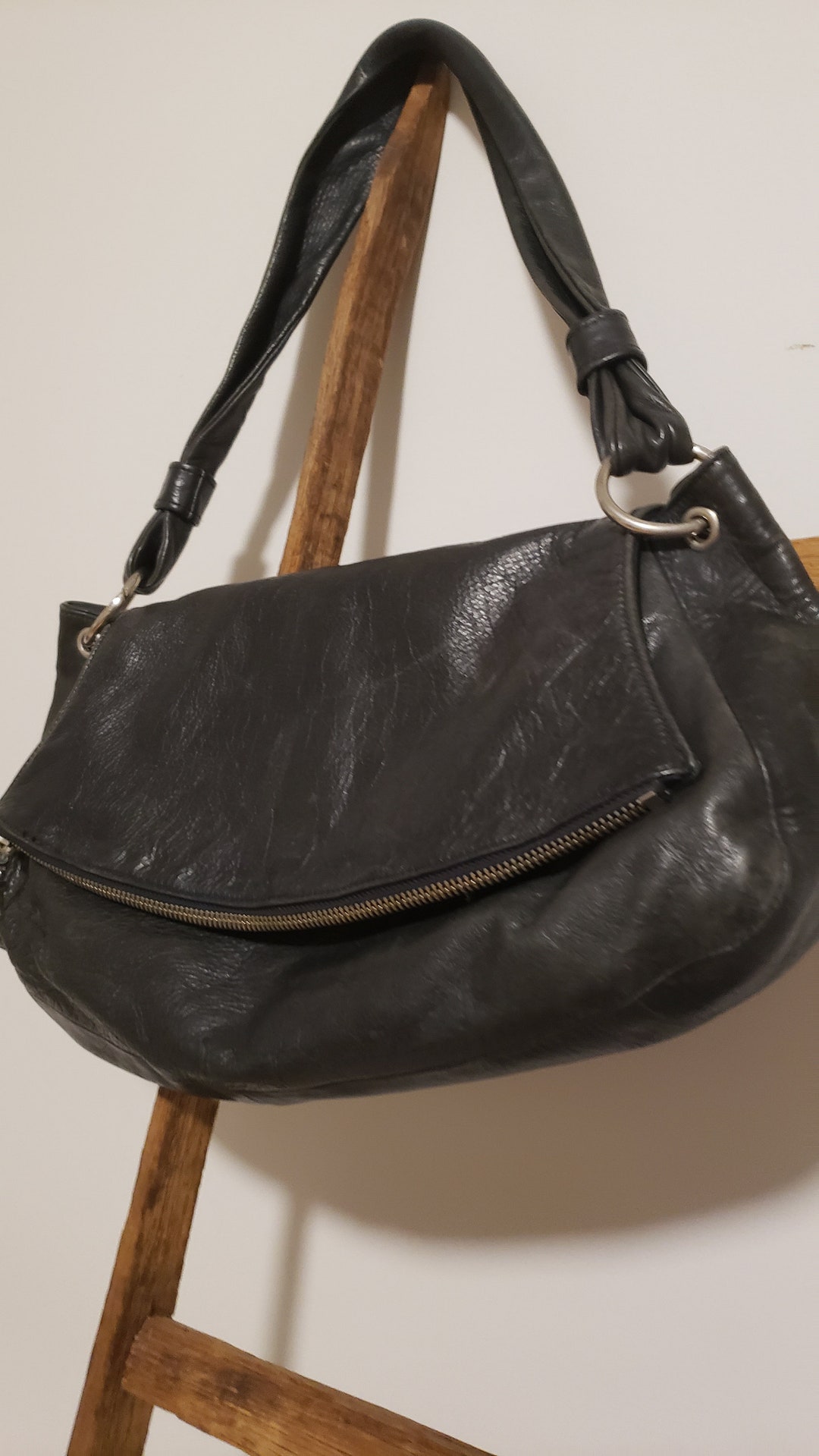 Vintage Black Leather YKK Shoulder Bag Soft Leather Bag Etsy