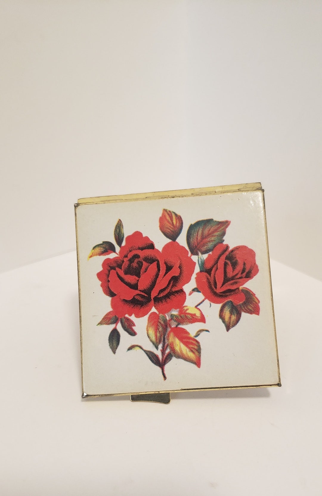 Floral Pill Box Red Roses Bill Box Vintage 70s Pill Box With Four ...