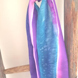 Vintage Silk Scarf: Blue, Purple, Pink - Hand Rolled Edges