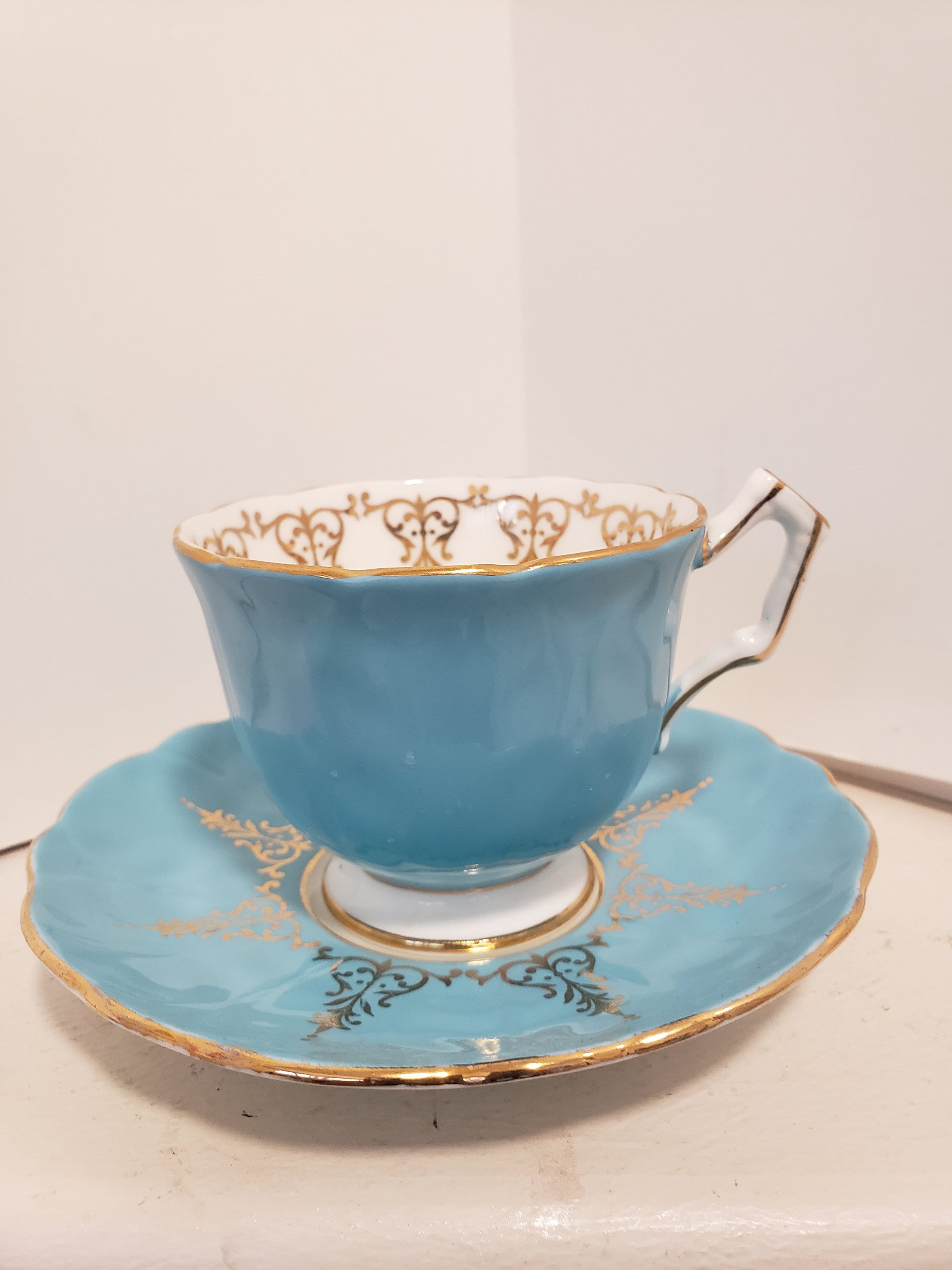 Blue Aynsley Tea Cup and Saucer: Gold Interior, Scalloped Edge - Etsy