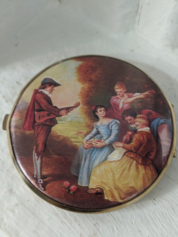 Vintage Double Mirror Compact: Victorian Scene Im… - image 2