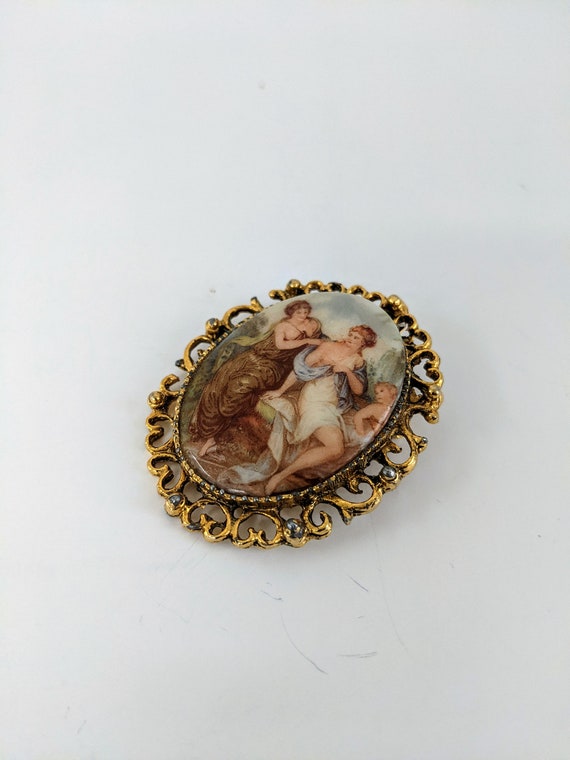 Porcelain Vintage Oval Brooch Early Modern Period… - image 6