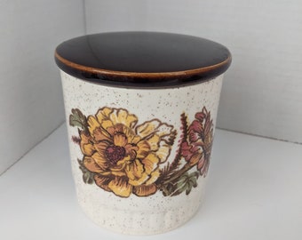 1970s Speckled Floral Canister with Brown Lid Vintage Kitchen Canister for Tea and Coffee.Ceramic Kitchen Storage Vintage Storage Canister