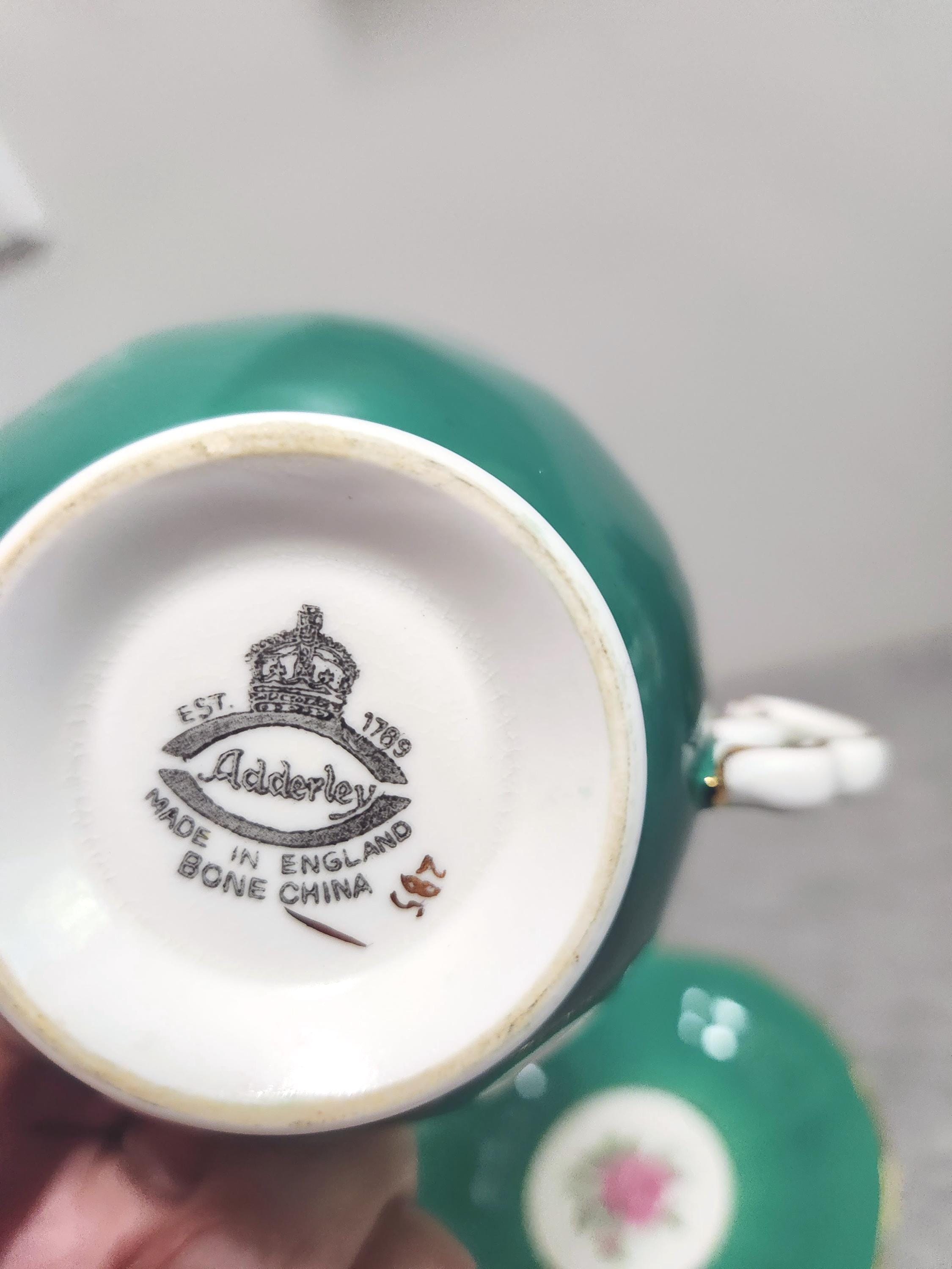 Vintage Adderley Green Bone China Teacup, Floral Interior - Etsy