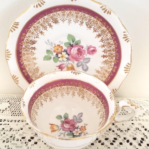 Phoenix Tea Cup Saucer Floral Bouquet, Red & Gold
