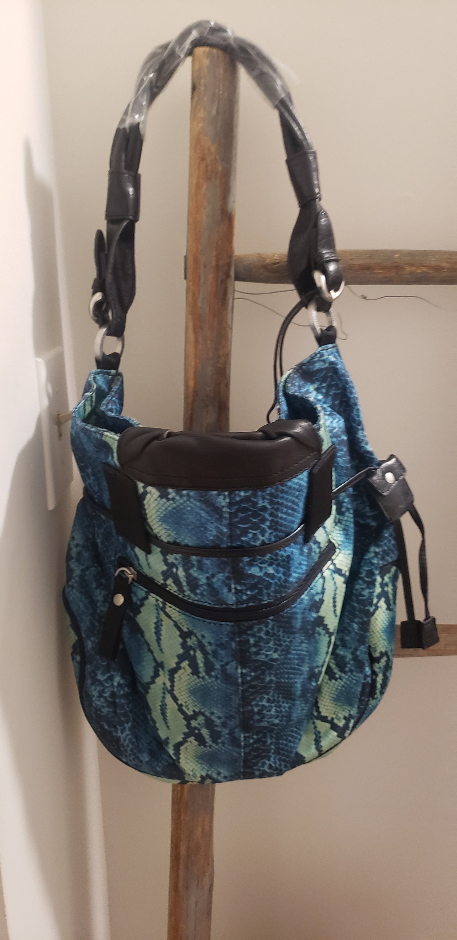 Tough Jeansmith Purse Blue Black Snakeskin Print With Belt