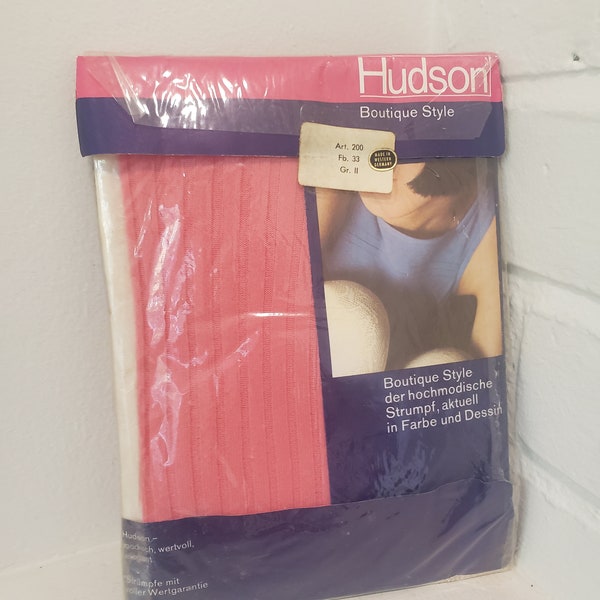 Pink Nylons Packaged Hudson Boutique Style Pink Nylon German Nylons from the 60s Ribbed Nylons in Hot Pink Vintage Pink Nylons Packaged