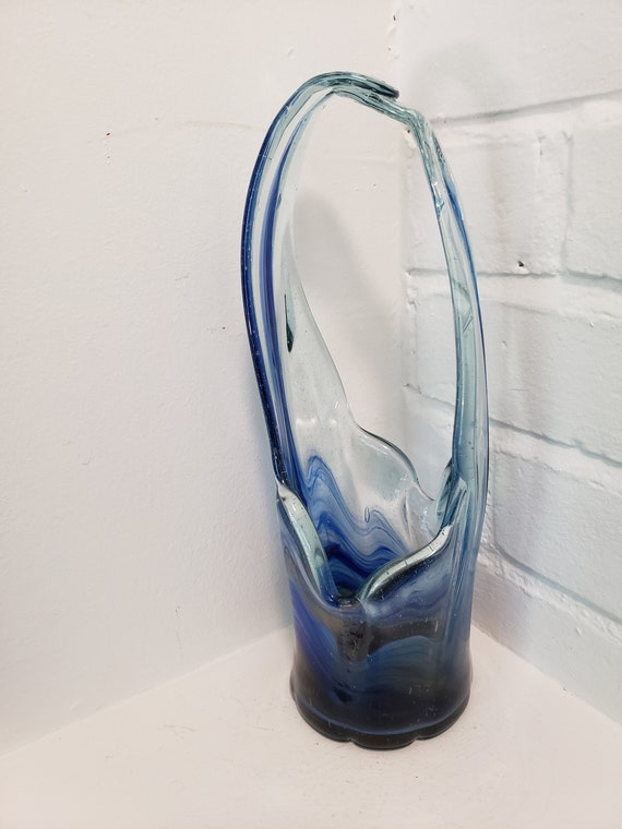 Blown Glass Basket Art Glass Vintage Blown Glass Boho Home Etsy
