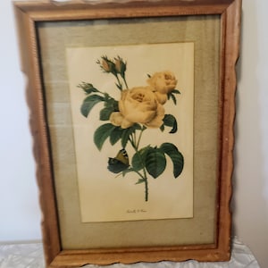Butterfly and Roses Print in a Wooden Frame Vintage Framed Picture Authentic Vintage Shabby Chic Decor Farm House Decor Flowers in Frames