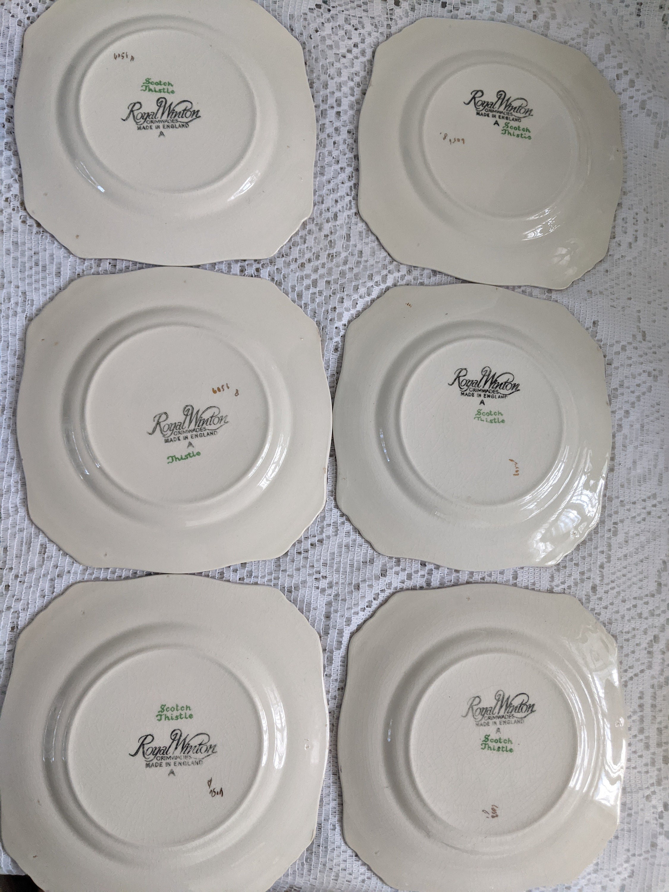 Set Of Six Royal Winton Art Deco Scotch Thistle Plates 6 Inch Plates