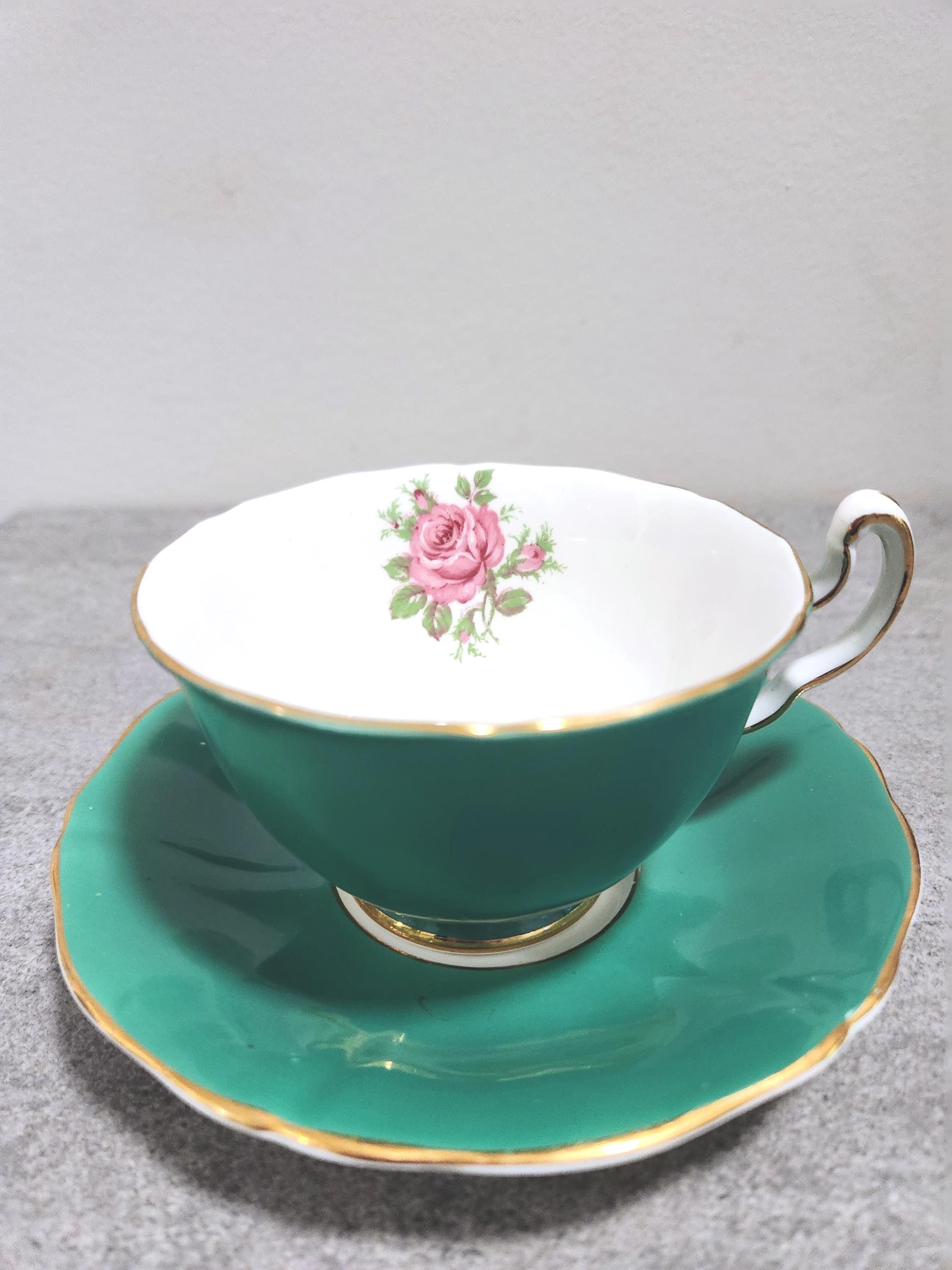 Vintage Adderley Green Bone China Teacup, Floral Interior - Etsy
