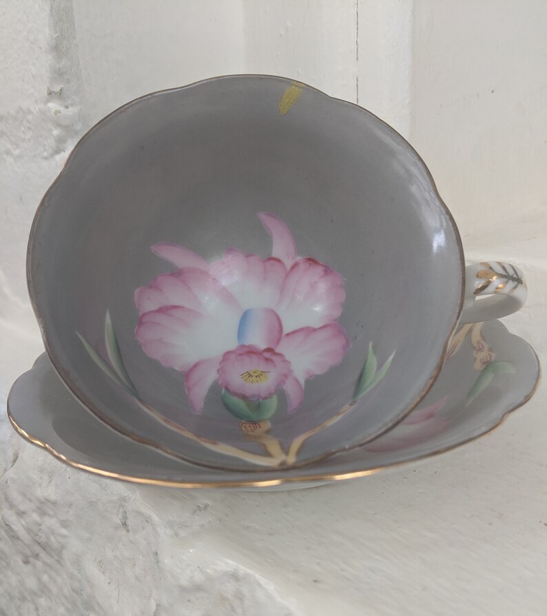 Grey and Pink Shafford Tea Cup Hand Painted Japan Grey Tea Set Etsy