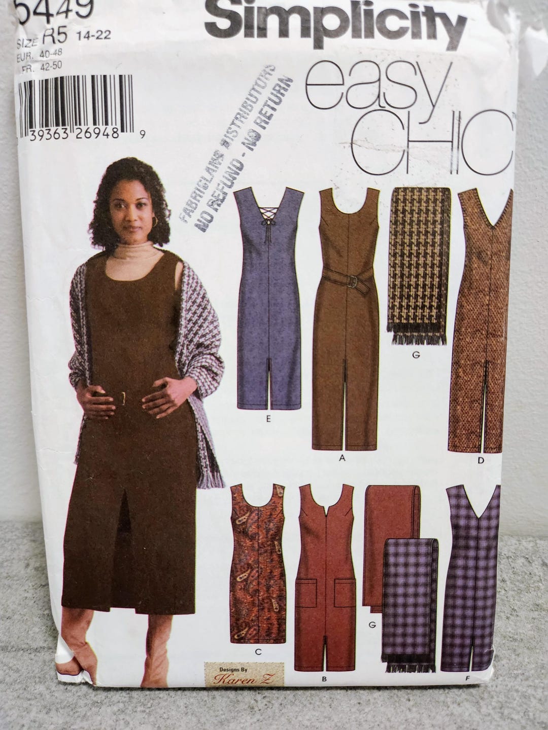 Simplicity 5449 Jumper Sewing Pattern: Easy Chic, Plus Size 14-22 UNCUT ...