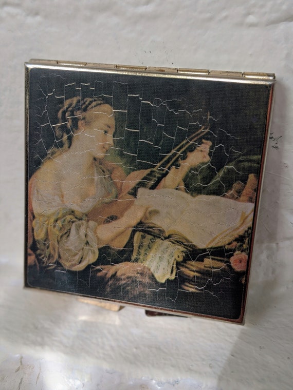 Vintage Double Mirror Compact Case Victorian Image