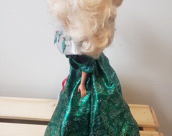 sachin and babi light blue dress Vintage 1995 Happy Holiday Barbie Green Holly Dress, Accessories With Stand