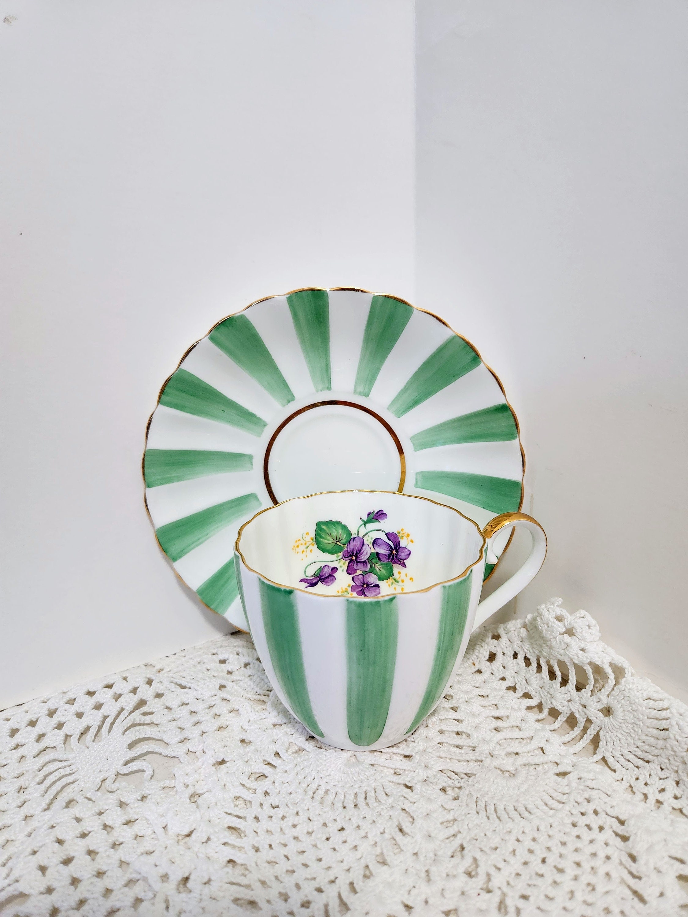Jason Bone China Tea Cup Festive Tea Cup Green Vertical