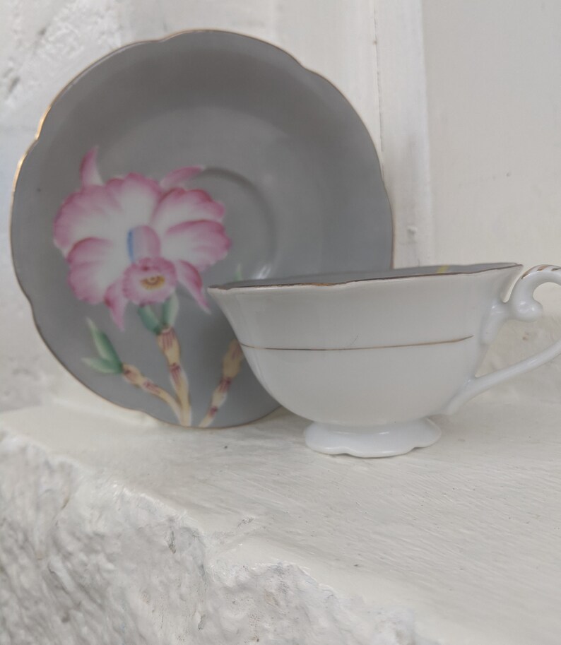 Grey and Pink Shafford Tea Cup Hand Painted Japan Grey Tea Set Etsy