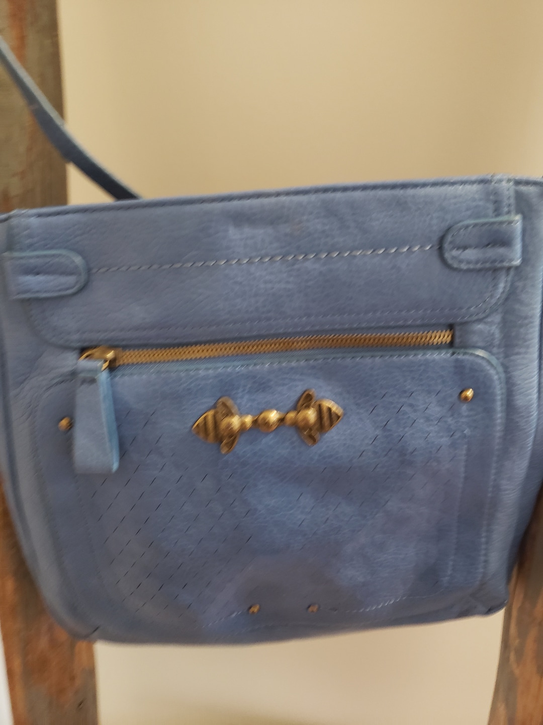 Blue Nica Shoulder Bag With Front Zipper Large Back Pocket Y2K Vintage