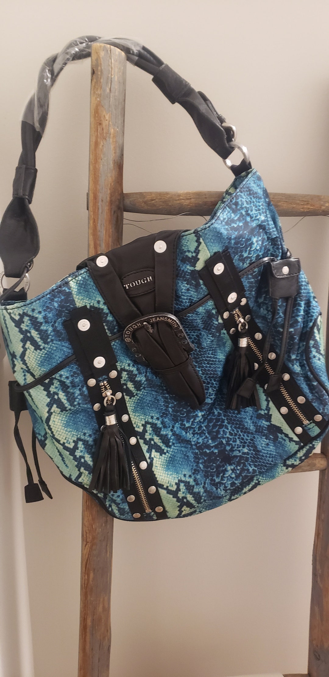 大人気新品  Tough Jeansmith Purse Blue Black Snakeskin Print With Belt バッグ