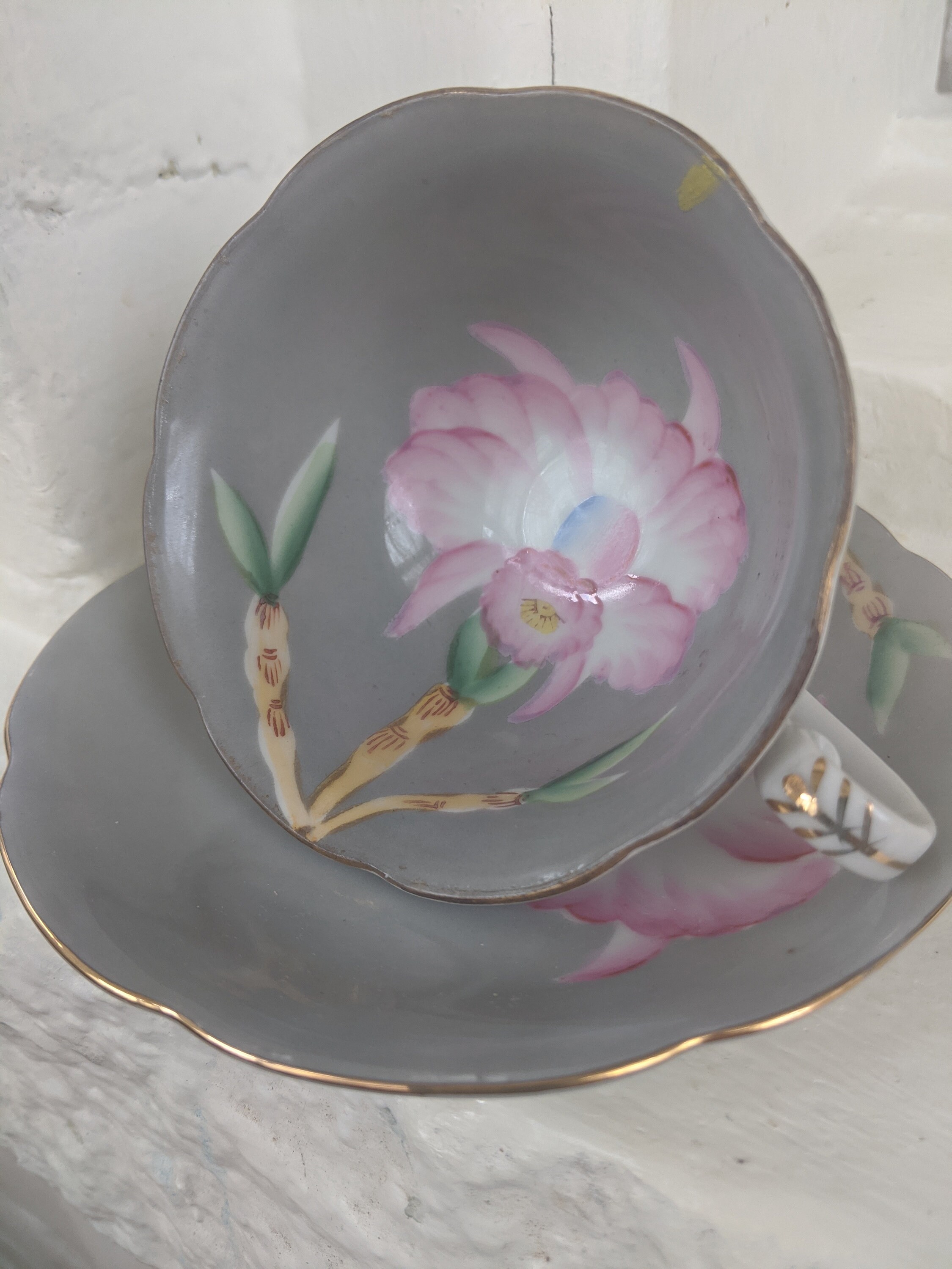 Grey and Pink Shafford Tea Cup Hand Painted Japan Grey Tea Set Etsy