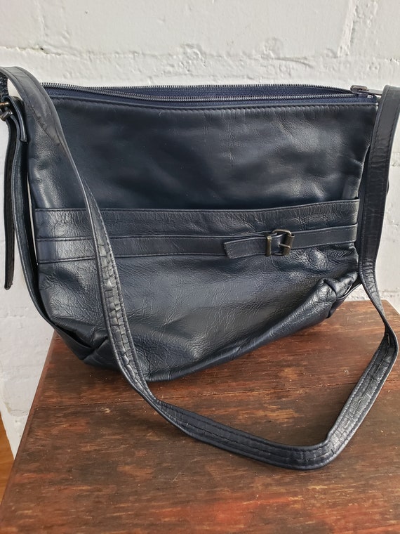 Dark Blue Leather Shoulder Bag With Front Buckle and Pouch Vintage Leather Purse Etsy Ireland