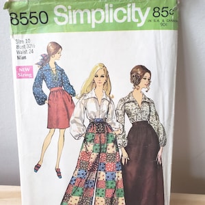 Simplicity 8550: Vintage 60s Boho Skirt, Pants & Blouse Sewing Pattern - Size 10
