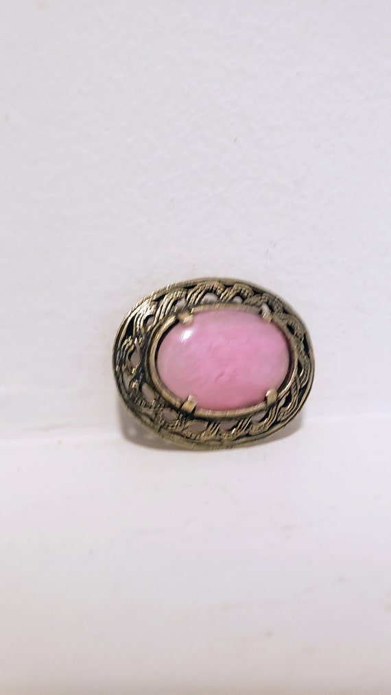 Oval Filagree Style Brooch with Pink Centre Vinta… - image 8