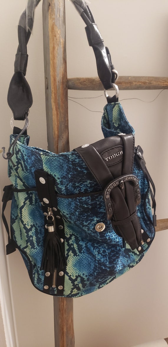 タイムセール 探し方 Tough Jeansmith Purse Blue Black Snakeskin Print With Belt バッグ