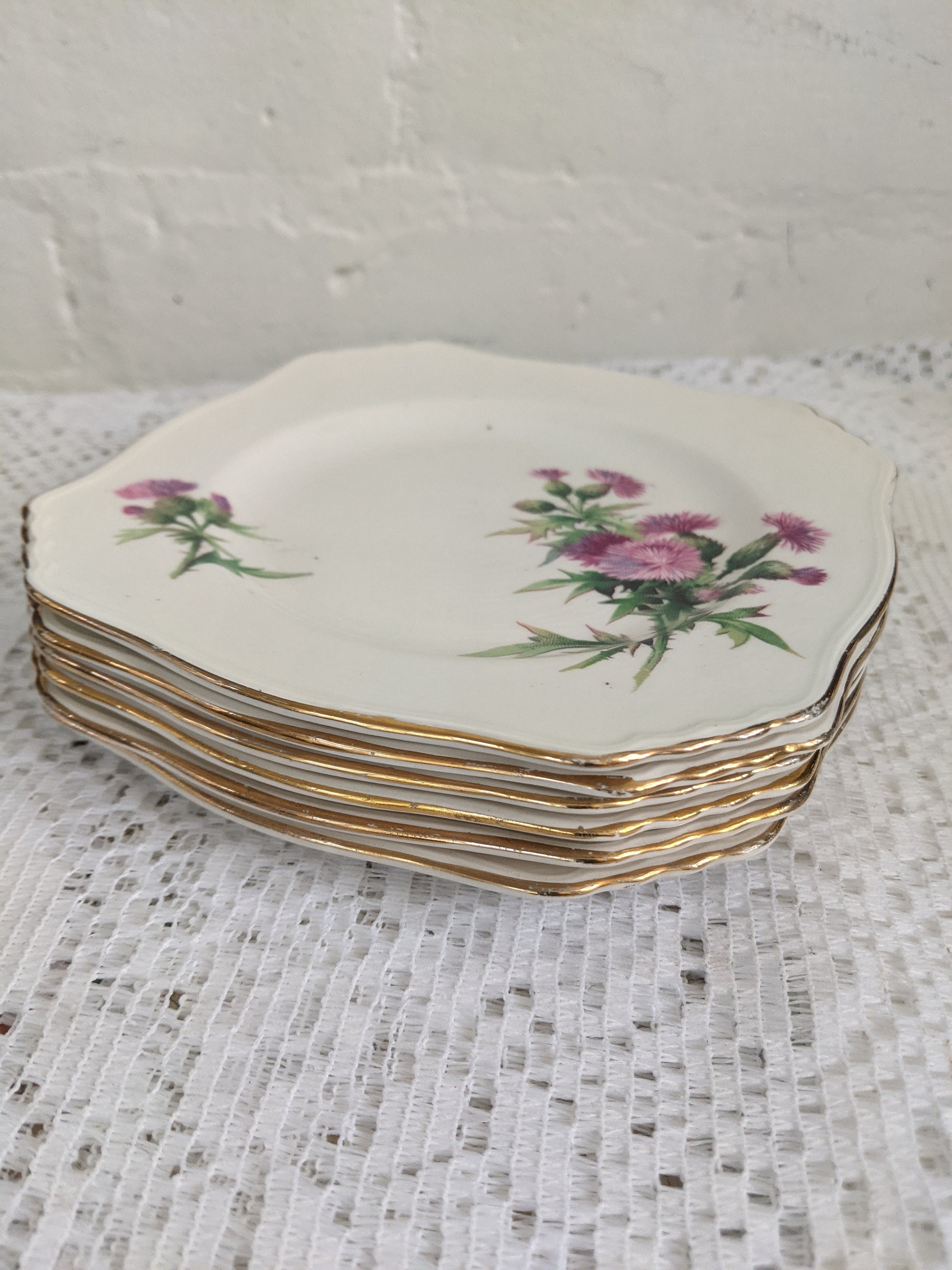 Set Of Six Royal Winton Art Deco Scotch Thistle Plates 6 Inch Plates